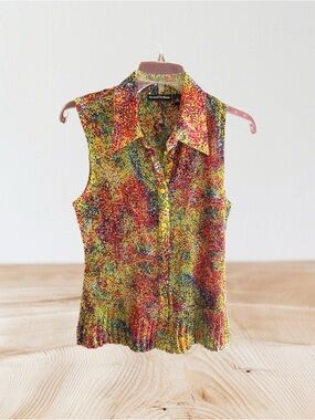Essentials by Milano multicolor pleated sleeveless top Sz M